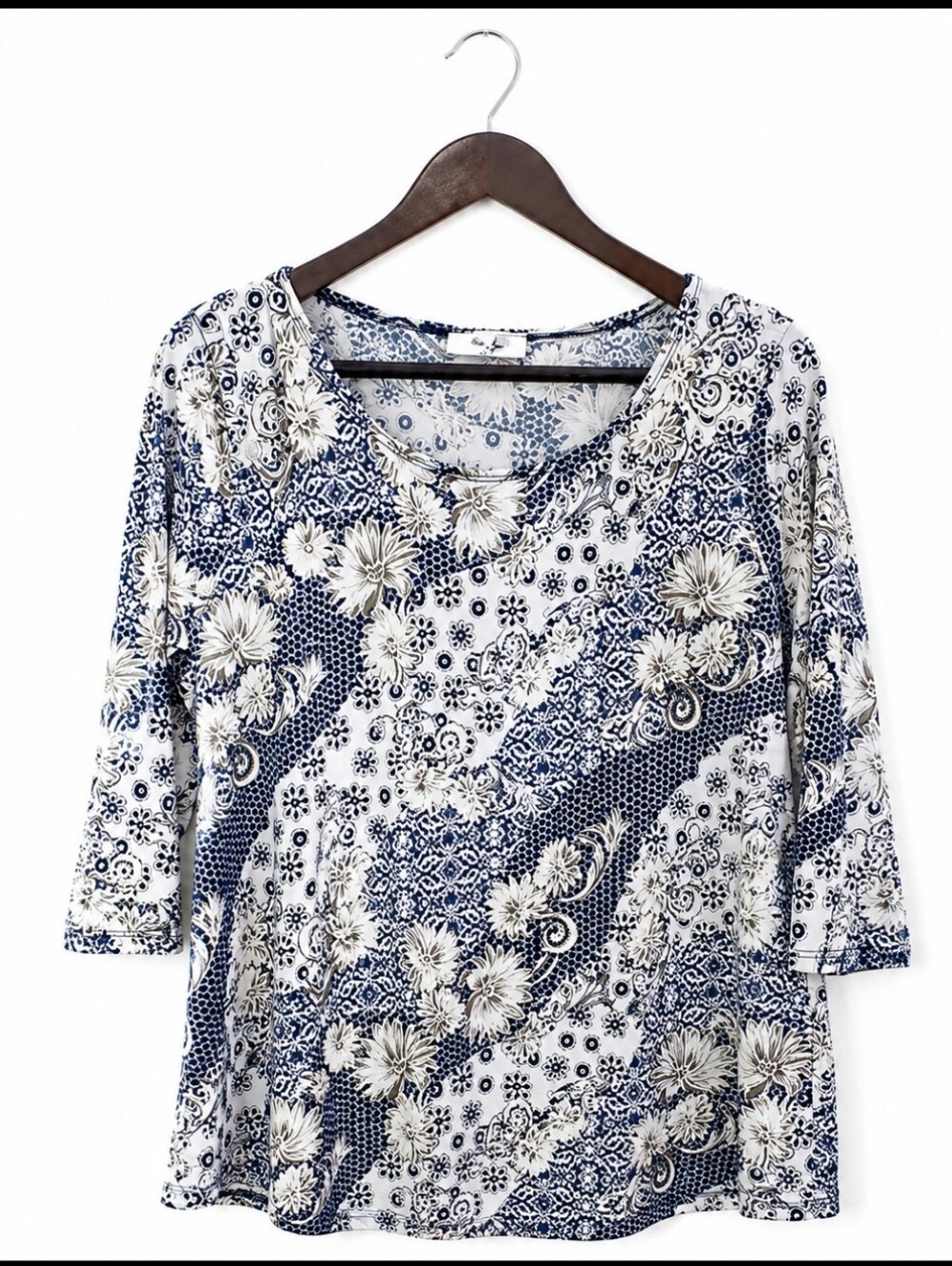 Rue Juju Blue White Stipple Dot Floral Pullover Top See Meas.